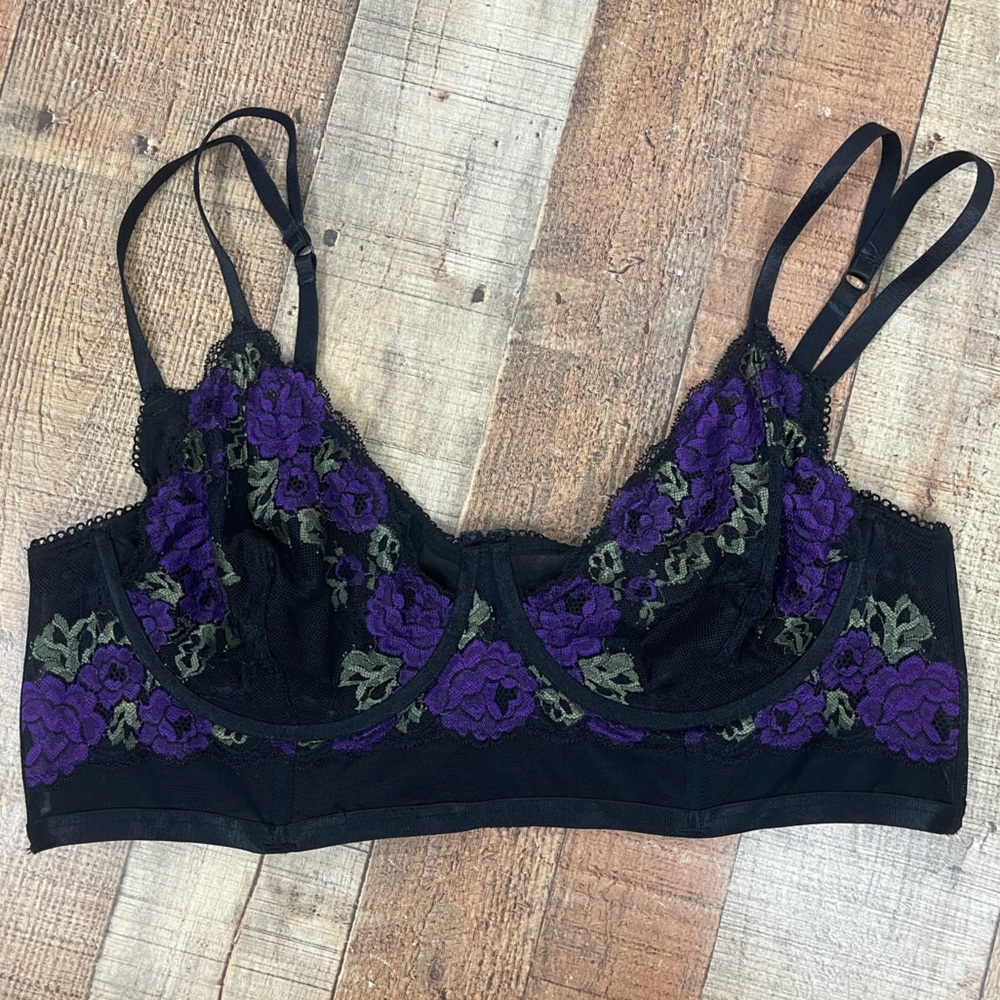 Torrid Size 2 2X Floral Lace Longline Underwire Bralette Mesh Jewel Tone Boho